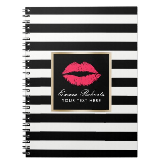 Carnet Les lèvres rouges modernes Élégantes en noir et bl (Devant)