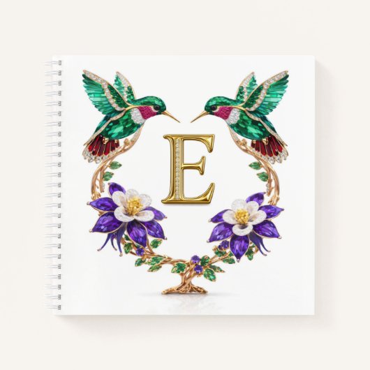 Carnet Letter E Jeweled Hummingbird Personalized Wedding  (Devant)