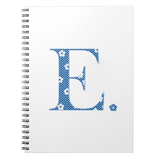 Carnet lettre à motifs floraux E(bleu & points) (Devant)
