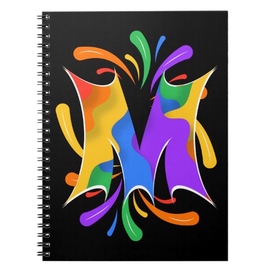 Carnet Lettre arc-en-ciel M Monogramme Abstrait (Devant)