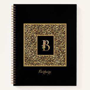 Carnet Lettre B de monogramme personnel Or Léopard Modern