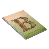 Carnet Lettre B grain de bois sur grunge beige vert (Côté Droit)