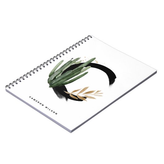 Carnet Lettre boho C Monogramme Aquarelle Tropical Cactus (Côté gauche)