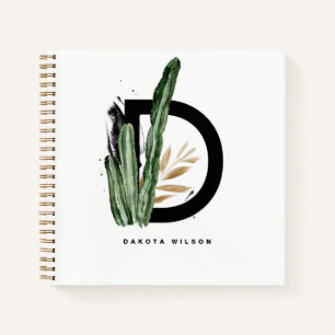 Carnet Lettre Boho D Monogramme   Tropical Cactus Custom