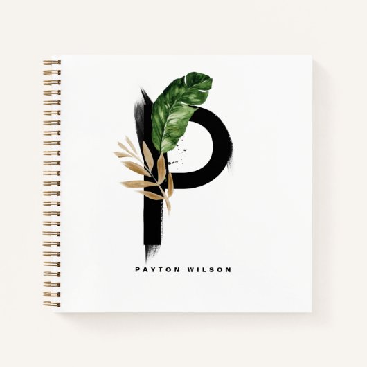 Carnet LETTRE BOHO Tropicale P MONogramme Palm Feuille (Devant)