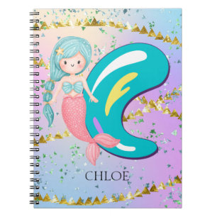 Carnet Lettre C Monogramme Aquarelle mignonne Sirène