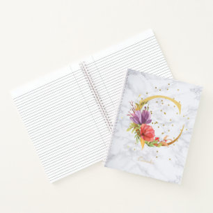 Carnet Lettre C Monogramme Doré Aquarelle Marbre Moderne