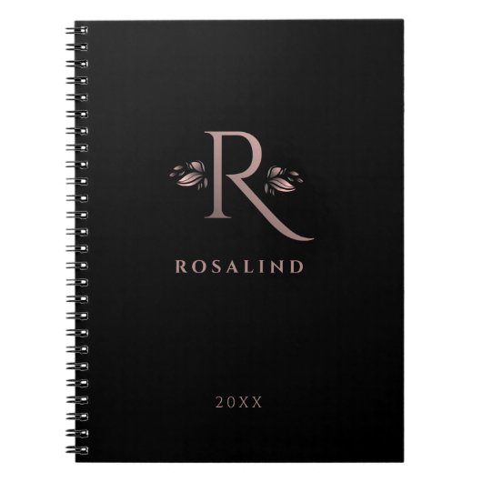 Carnet LETTRE CHIC NOIR ET FAUX Rose OR R MONO (Devant)