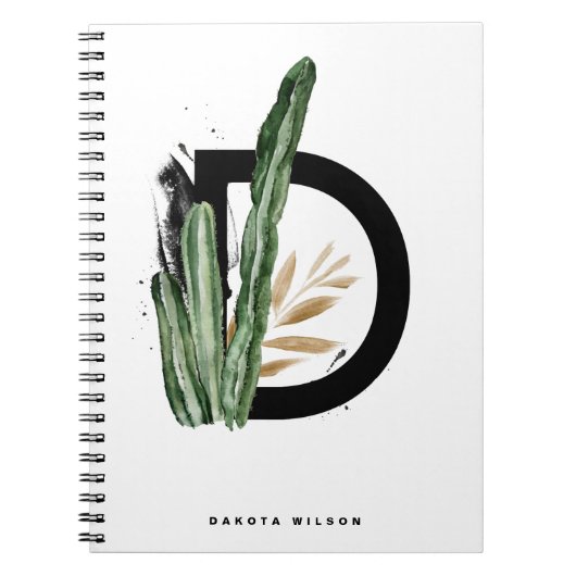 Carnet Lettre D Monogramme | Cactus tropicaux Personnalis (Devant)