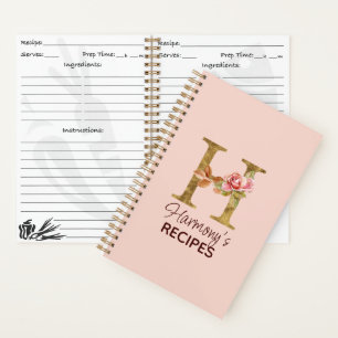 Carnet Lettre de nom personnalisée H Or Blush Roses Recet