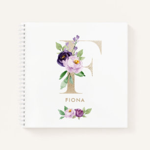 Carnet LETTRE D'HUILE D'OR Floral Beau Violet F Monogramm