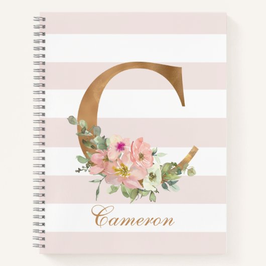 Carnet LETTRE D'HUILE D'OR Floral BLANC C MONO (Devant)