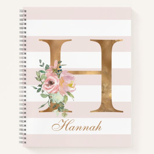 Carnet LETTRE D'HUILE D'OR Floral BLANC H Monogramme (Devant)