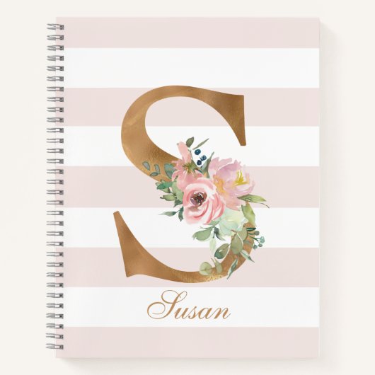 Carnet LETTRE D'HUILE D'OR Floral BLANC S MONO (Devant)