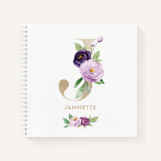 Carnet LETTRE D'HUILE D'OR Floral JAUNE Violet (Devant)