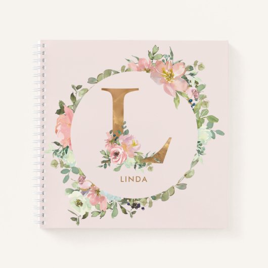 Carnet LETTRE D'HUILE D'OR Floral MAIN L MONogramme (Devant)