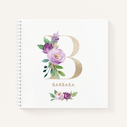 Carnet LETTRE D'HUILE D'OR Floral Violet B Monogramme (Devant)
