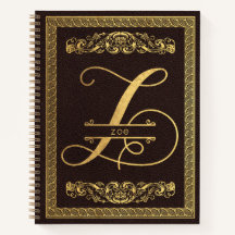 Lettre d'or Z & Nom sur le cuir Brown Monogramme