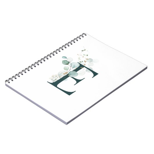 Carnet Lettre E Eucalyptus et or Monogramme (Côté gauche)