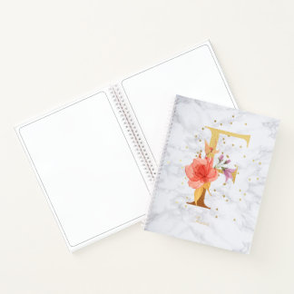 Carnet Lettre F Monogramme Doré Aquarelle Marbre Moderne