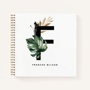 Carnet Lettre F Monogramme   Feuilles tropicaux personnal