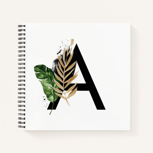 Carnet LETTRE Feuille Tropicale Faux Gold Foil A Monogram (Devant)