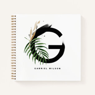 Carnet Lettre Feuille tropicale G Monogramme Personnalisé