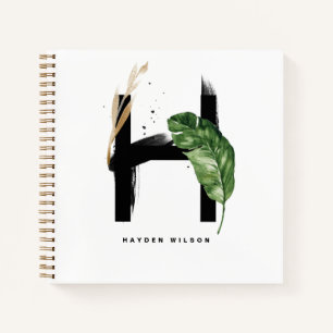 Carnet Lettre Feuille tropicale H Monogramme Personnalisé