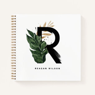 Carnet Lettre Feuille tropicale R Monogramme Personnalisé