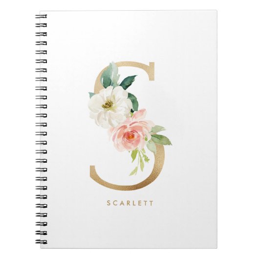 Carnet LETTRE Florale A MONO Pretty Faux Or (Devant)