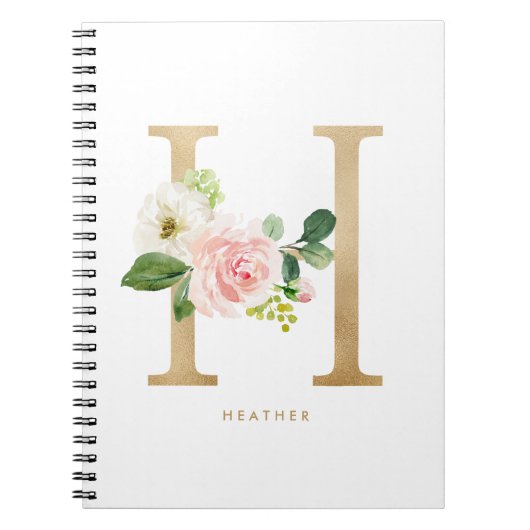 Carnet LETTRE Florale H MONO Pretty Faux Or (Devant)