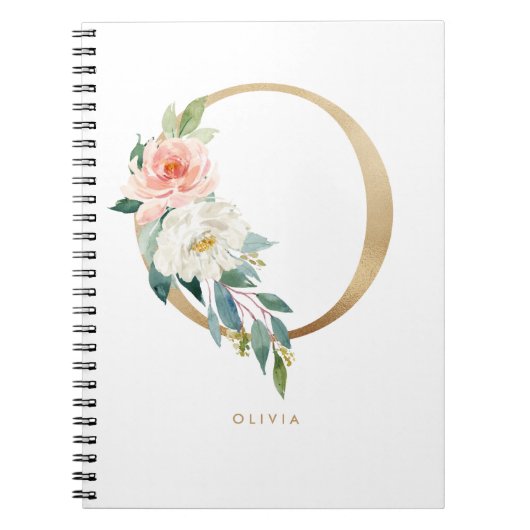 Carnet LETTRE Florale O Monogramme Pretty Faux Or (Devant)