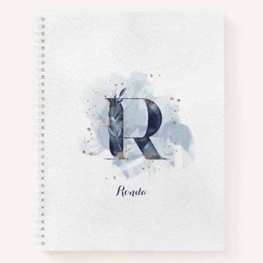Carnet Lettre Florale Personnelle Monogramme Moderne R Or (Devant)