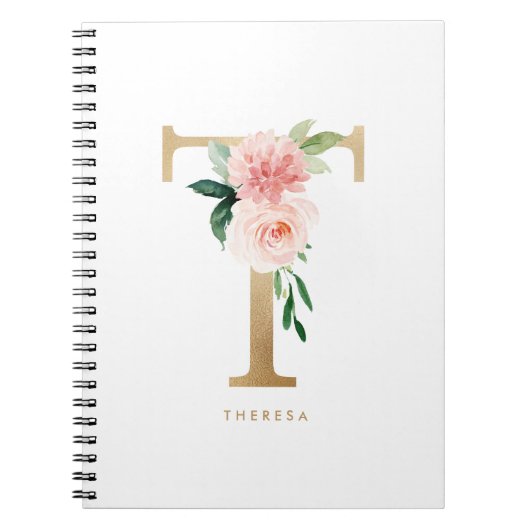 Carnet LETTRE Florale T MONO Pretty Faux Or (Devant)