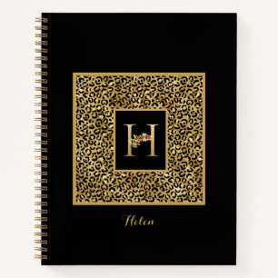 Carnet Lettre H de monogramme personnel Or Léopard Modern
