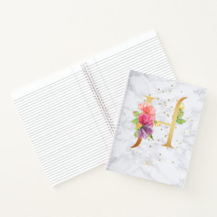 Carnet Lettre H Monogramme Doré Aquarelle Marbre Moderne