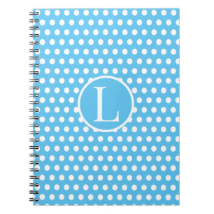 Carnet Lettre initiale classique Pois ciel bleu et blanc