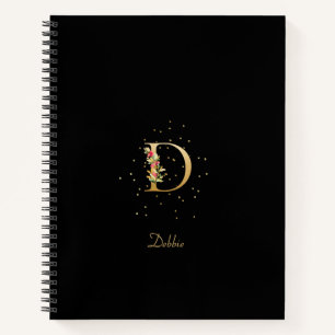 Carnet Lettre initiale D en monogramme moderne à motif fl