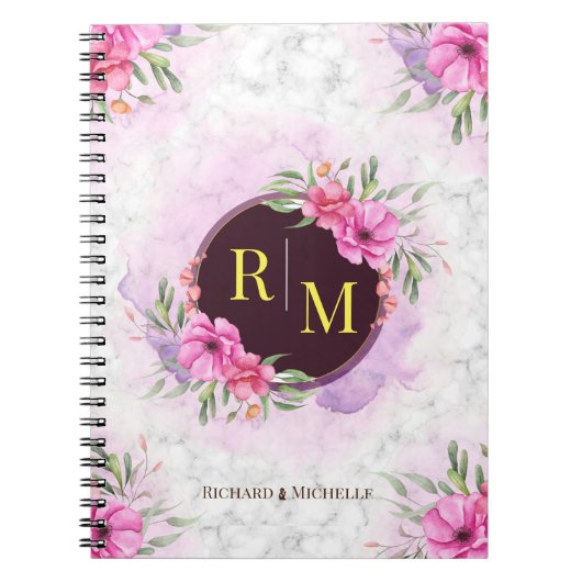 Carnet Lettre initiale florale de couronne Monogramme Nom (Devant)