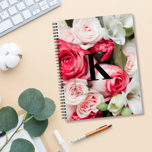 Carnet Lettre initiale personnalisée élégante K Roses Mon