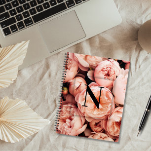 Carnet Lettre initiale personnalisée élégante N Roses Mon