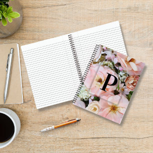 Carnet Lettre initiale personnalisée élégante P Roses Mon