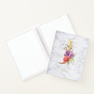 Carnet Lettre J monogramme doré aquarelle marbre moderne
