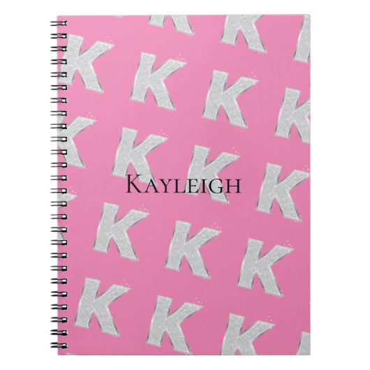 Carnet Lettre K argent rose (Devant)