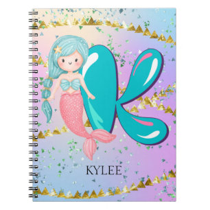 Carnet Lettre K Monogramme Aquarelle mignonne Sirène