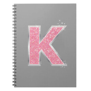 Carnet Lettre K pailletée rose