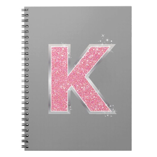 Carnet Lettre K pailletée rose (Devant)