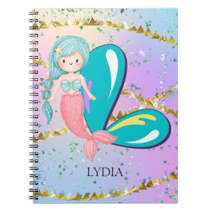 Carnet Lettre L Monogramme Aquarelle mignonne Sirène