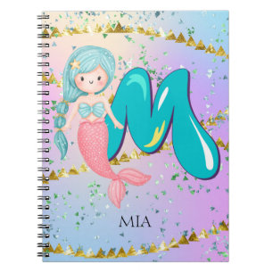 Carnet Lettre M Monogramme Aquarelle mignonne Sirène