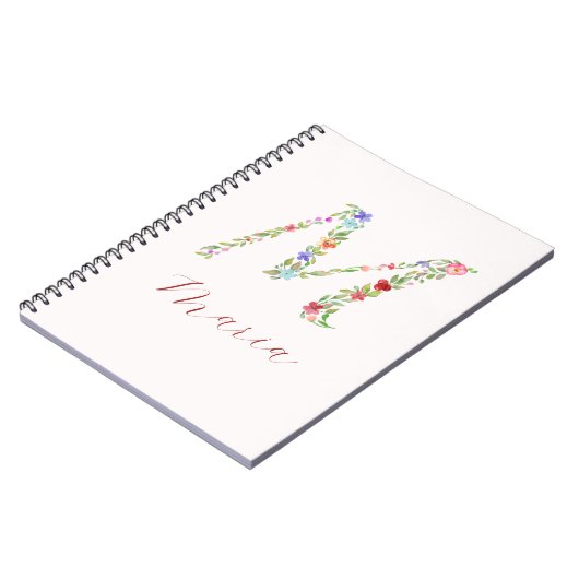 Carnet LETTRE M MONOGRAPHIQUE Florale Aquarelle personnal (Côté gauche)
